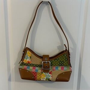 Multi-Color Patchwork Shoulder Bag with Buckle Detail